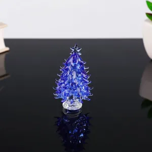 Exquisite blue crystal glass Christmas tree figurine detail, perfect for festive desktop decor.