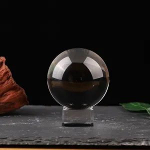Clear crystal glass sphere ornament with transparent base for home decoration and display details