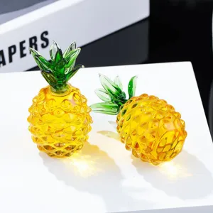 Statuetta Ananas Cristallo Vetro Frutta Fermacarte Decorazione per Tavola Casa Oro Giallo