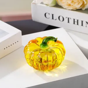 Colored Glaze Pumpkin Figurine Small Glass Ornament Cute Desktop Decor Office Table Accent Pumpkin Statue