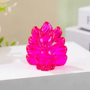 Rosa Kristall Neunschwänziger Fuchs Figur, leuchtendes Glas Tier Deko, Glücksbringer.