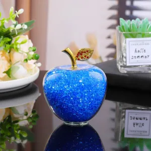 Crystal apple decoration ornament, sparkling glass fruit gift for desktop home decor.