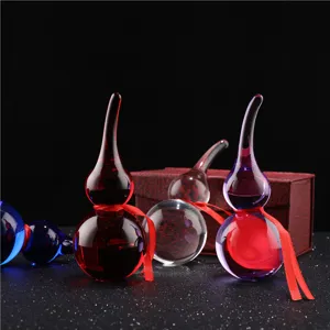 Crystal glass gourd ornament home decor feng shui lucky wealth charm detailed display piece.