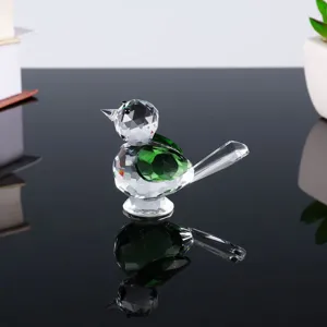Detailed close-up view of the exquisite multi-faceted crystal glass bird figurine ornament.