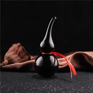 Black crystal glass gourd ornament feng shui home decor lucky wealth fortune mascot