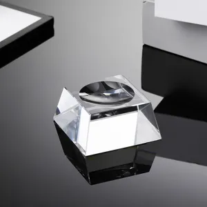 Clear crystal sphere base trapezoid glass stand for crystal ball decoration display piece
