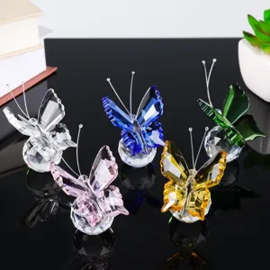 Crystal Butterfly Figurine Artificial Glass Animal Statue Desk Ornament Decorative Paperweight Home Office Decor Gift
