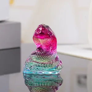 Colorful crystal glass snake figurine zodiac animal ornament for home desktop decor.