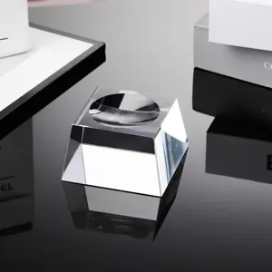 Clear crystal ball base square trapezoid glass sphere display stand holder for home