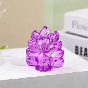 Kristall neunschwänziger Fuchs Figur lila Glas Tischdeko glücksbringendes Feng Shui Geschenk