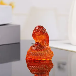 Amber glazed glass snake figurine Chinese zodiac animal crystal ornament for home living room decor