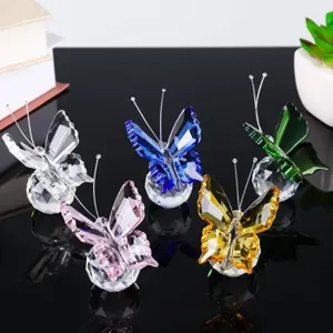 Crystal butterfly figurine detail, colorful glass craft ornament for home decor desktop display.