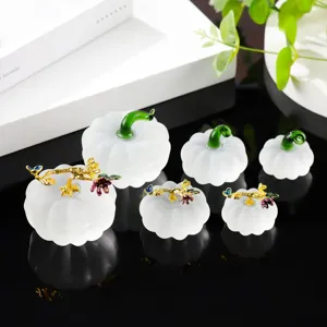 Frosted crystal pumpkin miniature ornaments, exquisite golden vine decor, home desktop decor.