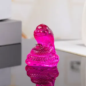Magenta crystal glass snake figurine detail, zodiac animal home decor desktop ornament.
