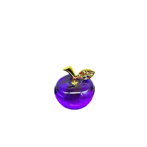 Crystal apple ornament purple glass figurine gift sparkling rhinestones tabletop decor