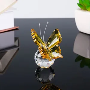 Crystal butterfly figurine exquisite multi-cut glass ornament desktop decor clear base.
