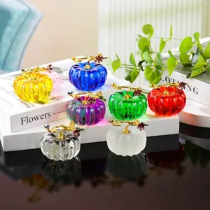Crystal glass pumpkin ornament desktop decor colored glaze fruit home office gift figurine