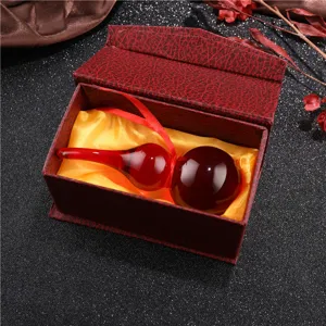 Crystal Red Glass Gourd Ornament Feng Shui Home Decor Wealth Lucky Figurine Gift Box