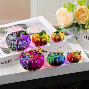 Colorful crystal pumpkin glass figurines desktop decorative ornaments gift for home and office