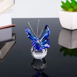 Blue crystal butterfly figurine desktop ornament faceted sparkling glass home decor piece