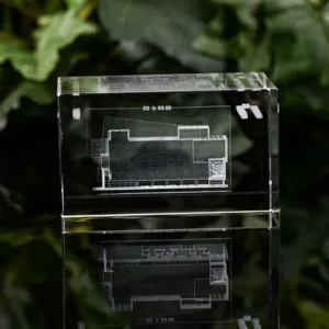 3D lasergravierter Kristall Architektur Block maßgeschneidertes Werbegeschenk Souvenir Deko.