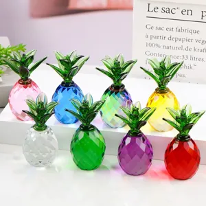 Crystal Pineapple Figurine Faceted Glass Fruit Ornament Desktop Decor Home Office Living Room Decoration Collectible