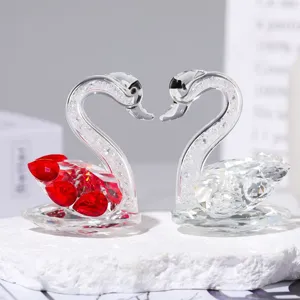 Crystal swan figurine couple sparkling faceted glass ornaments for romantic home table decor