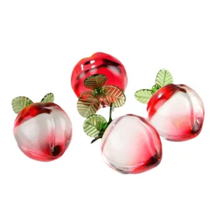 Set di ornamenti in vetro di pesca di cristallo frutta decorativa trasparente rossa figurine