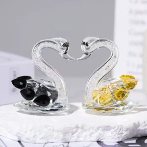 Exquisite crystal swan figurines set, elegant couple ornament gift for Valentine's Day decor.