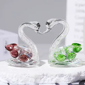 Crystal swan figurine couple decor, elegant tabletop ornament for wedding and romantic gift.