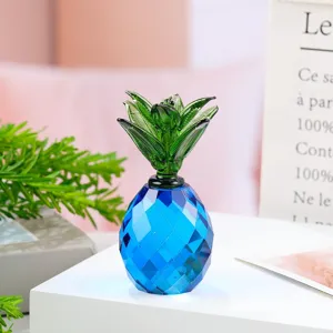 Mini crystal pineapple ornament blue faceted glass fruit desktop decoration display piece