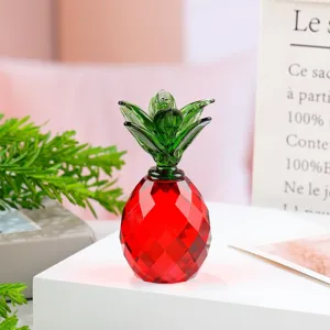 Crystal glass pineapple figurine red and green table ornament mini fruit home decor display piece