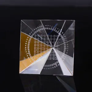 Crystal pyramid ornament with I Ching bagua laser engraving, perfect for Feng Shui decor.