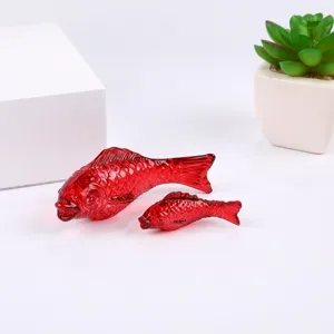 Red crystal glass fish figurine ornament set for home decor exquisite detail display