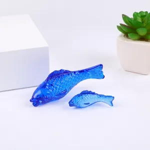 Exquisite blue glass fish figurine crystal ornament set for home desktop decoration and gifts.