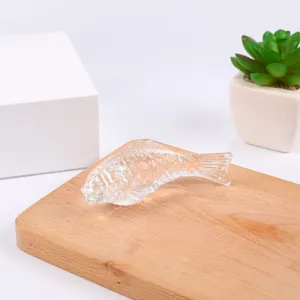 Crystal glass fish figurine clear animal paperweight desktop ornament for home decor display.