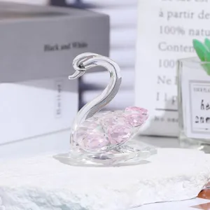 Crystal swan figurine pink faceted crystal desktop ornament elegant home decor gift