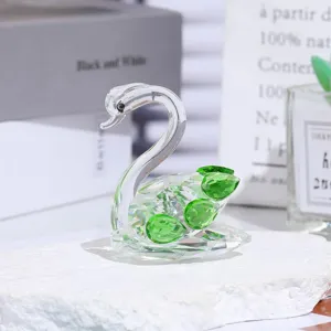 Crystal swan figurine detail view, elegant faceted green crystal ornament for home decor.