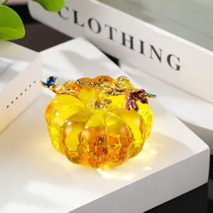 Crystal glass pumpkin ornament decorative furnishing golden stem yellow art home decor table piece