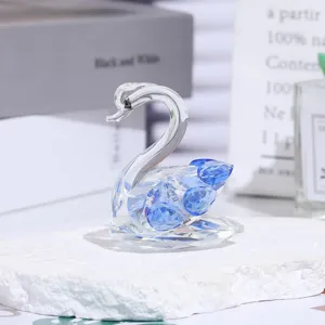 Crystal swan ornament detail, high grade faceted crystal animal figurine for home decor gift.