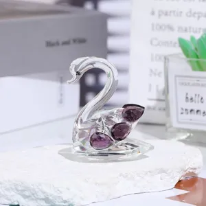 Crystal swan figurine tabletop ornament sparkling purple crystal gift decoration home decor