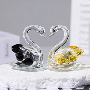 Crystal swan couple figurine pair sparkling decorative ornament gift for lover home decor