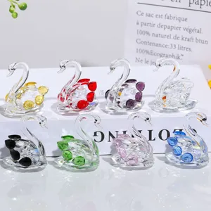 Colorful crystal swan figurine set of 8 pieces, exquisite glass craft gift for home table decor.