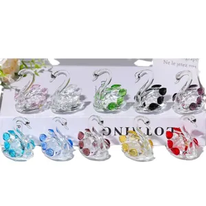 Colorful crystal swan figurines set crystal glass animal home decor wedding gift craft