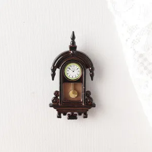 1:12 Miniature Vintage Wall Clock Dollhouse Retro Pendulum Clock Model Toy Scene Accessory