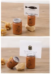 Portamessaggi in legno creativo, design mini lattina di birra, supporto foto da scrivania.