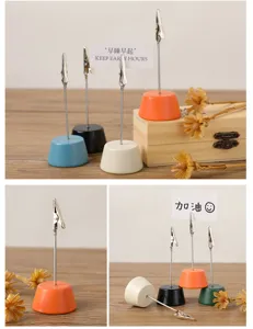 Wooden base memo clip and photo holder set, cute colored desktop card stand for office decor.