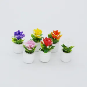 Dollhouse Miniature Potted Plant Simulation Plastic Greenery Flower Pot Micro Landscape Ornament Doll House Accessories
