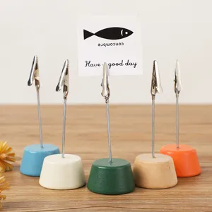Colorful wooden memo card photo holders office desk decor wire alligator clips set of five