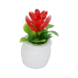 Miniature dollhouse potted plant simulation red flower micro landscape decoration main image.
